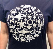 Load image into Gallery viewer, SEA LIFE Trust Montage Ladies t-shirt Navy