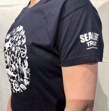 Load image into Gallery viewer, SEA LIFE Trust Montage Ladies t-shirt Navy