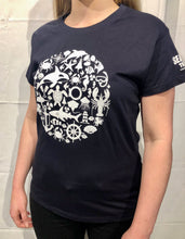 Load image into Gallery viewer, SEA LIFE Trust Montage Ladies t-shirt Navy