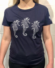 Load image into Gallery viewer, SEA LIFE Trust White's Seahorses Ladies t-shirt Navy