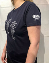 Load image into Gallery viewer, SEA LIFE Trust White's Seahorses Ladies t-shirt Navy