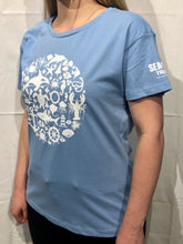Load image into Gallery viewer, SEA LIFE Trust Montage Ladies t-shirt Sky Blue