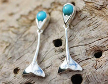 Load image into Gallery viewer, Whale Tale Fluke Drop Earrings with Turquoise