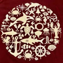 Load image into Gallery viewer, SEA LIFE Trust Montage Ladies t-shirt Maroon
