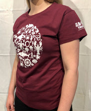 Load image into Gallery viewer, SEA LIFE Trust Montage Ladies t-shirt Maroon
