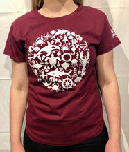 Load image into Gallery viewer, SEA LIFE Trust Montage Ladies t-shirt Maroon
